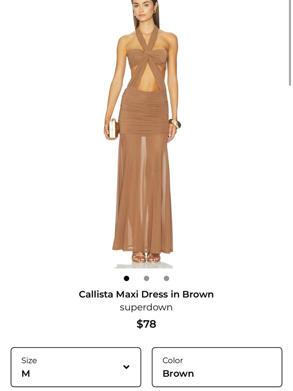 superdown Brown Halter Cutout Maxi Dress